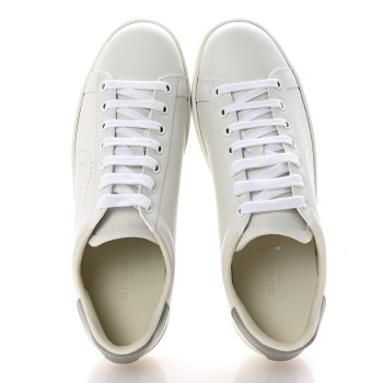 GUCCI Calfskin Interlocking G Perforated Womens Ace Sneakers 38.5 White Grey Sky