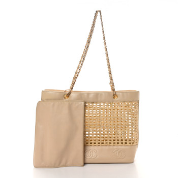 CHANEL Lambskin Straw CC Tote Beige