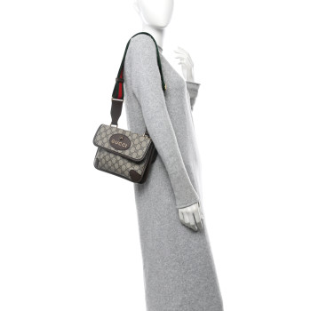 GUCCI GG Supreme Monogram Web Small Neo Vintage Double Flap Messenger Bag Beige New Acero