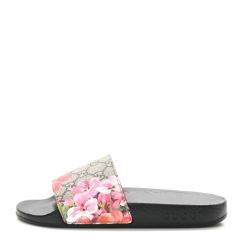 GUCCI GG Supreme Monogram Blooms Slide Sandals 35 Beige Multicolor