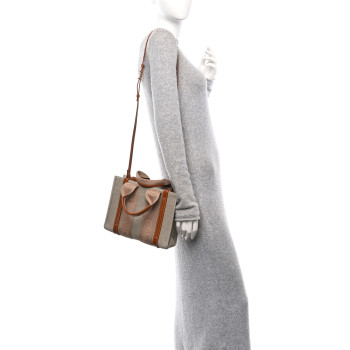 CHLOE Linen Calfskin Small Woody Ribbon Tote With Strap Soft Tan