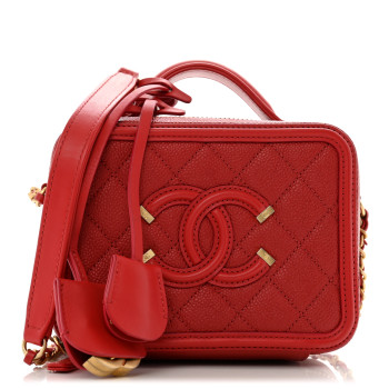 CHANEL Caviar Quilted Small CC Filigree Vanity Case Red