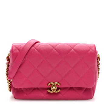 CHANEL Shiny Caviar Quilted Small Chain Melody Flap Dark Pink