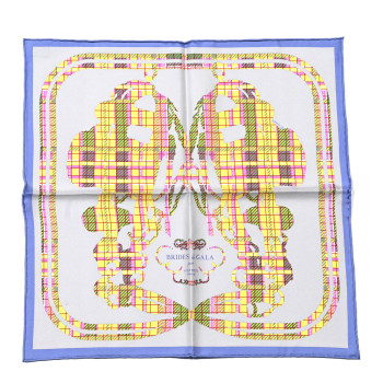 HERMES Silk Brides De Gala Tartan Pocket Square Lavande Parme Jaune