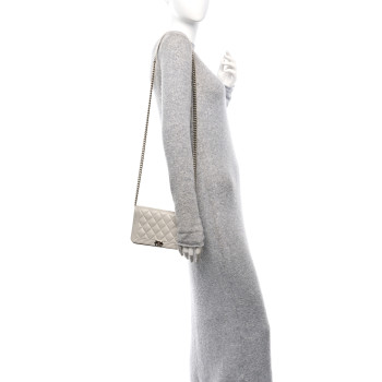 CHANEL Caviar Quilted Boy Wallet On Chain WOC Grey