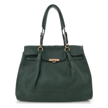 SALVATORE FERRAGAMO Grained Calfskin Gancini Shoulder Bag Dark Green