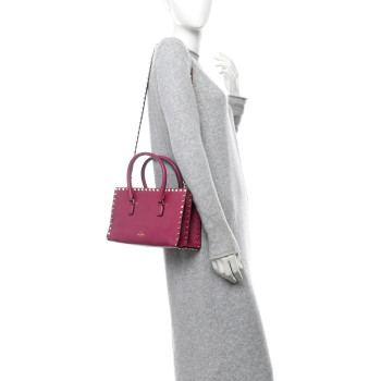 VALENTINO GARAVANI Vitello Rockstud Tote Deep Cyclamin