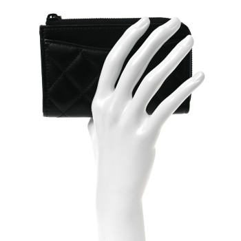 CHANEL Pearly Lambskin Quilted Zip Card Holder So Black