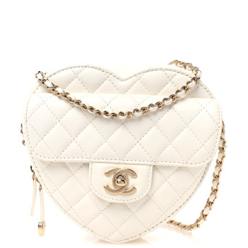 CHANEL Lambskin Quilted CC In Love Heart Bag White