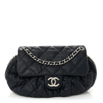 CHANEL Washed Lambskin Quilted Medium Chain Around Messenger Navy Blue