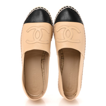 CHANEL Lambskin CC Espadrilles 37 Beige Black