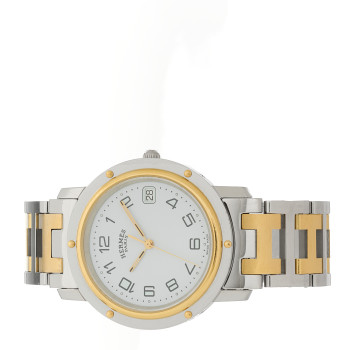 HERMES Stainless Steel 36mm Clipper Quartz Watch White