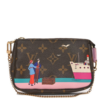 LOUIS VUITTON Monogram 2016 Christmas Animation Mini Pochette Accessories Rose Ballerine