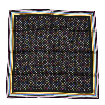 LOUIS VUITTON Silk Monogram Multicolor Square Scarf Black