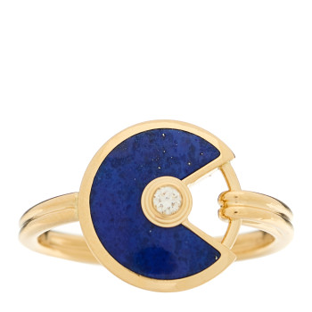 CARTIER 18K Yellow Gold Diamond Lapis Lazuli Amulette de Cartier Ring 49 5