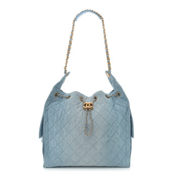 CHANEL Washed Denim Quilted Medium Chanel 25 Handbag Blue