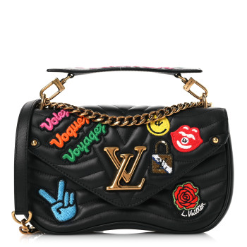 LOUIS VUITTON Calfskin Embroidered New Wave Chain MM Black