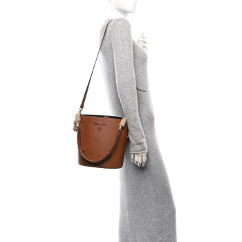 PRADA City Calfskin Knotted Rope Bucket Bag Cognac