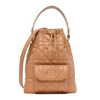 CHRISTIAN DIOR Lambskin Cannage Small Caro Bucket Bag Light Gold