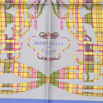 HERMES Silk Brides De Gala Tartan Pocket Square Lavande Parme Jaune