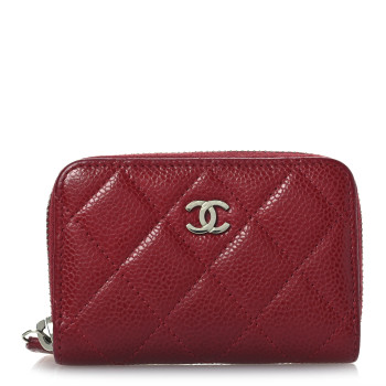 CHANEL Caviar Quilted Zip Coin Purse Red