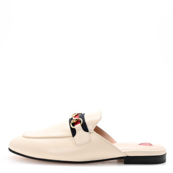 GUCCI Malaga Kid Web Womens Princetown Slippers 35.5 Mystic White