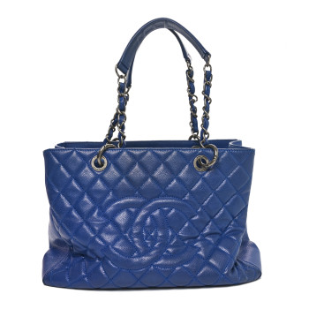 CHANEL Caviar Quilted Grand Shopping Tote GST Blue