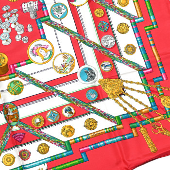 HERMES Silk Petite Main Scarf 90 Red