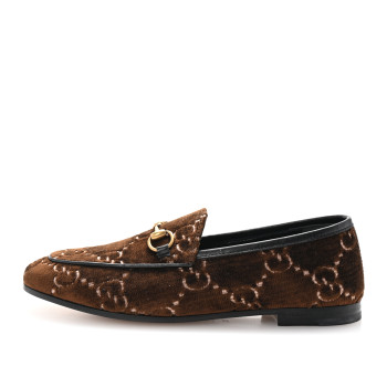 GUCCI Velvet GG Monogram Horsebit Womens Jordaan Loafers 36 Brown Black