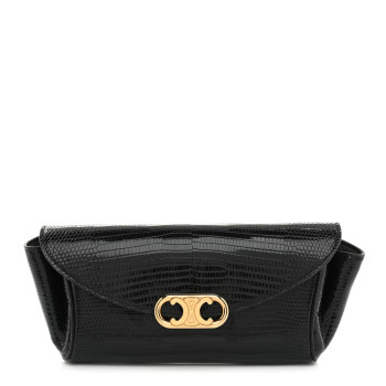 CELINE Shiny Lizard Maillon Triomphe Clutch Black