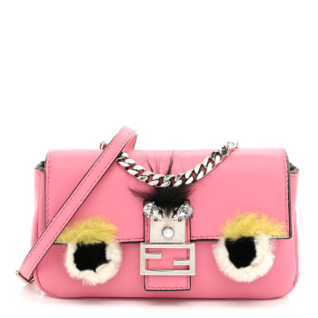FENDI Nappa Rabbit Fox Fur Micro Buggie Baguette Rosa Fluo Multicolor