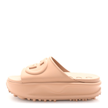 GUCCI Soft Rubber Womens Interlocking G Platform 42mm Slide Sandals 37 Vintage Camel