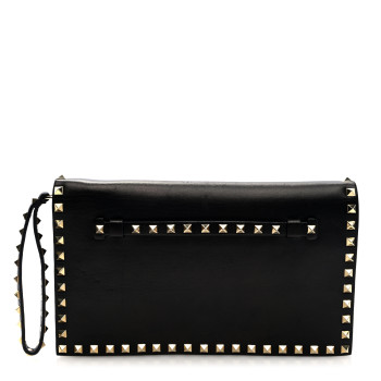 VALENTINO GARAVANI Nappa Rockstud Wristlet Clutch Black