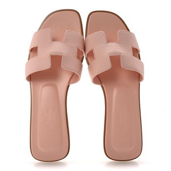 HERMES Epsom Oran Sandals 37 Rose Pale
