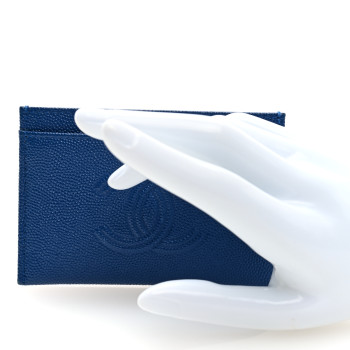CHANEL Caviar Timeless CC Card Holder Wallet Blue