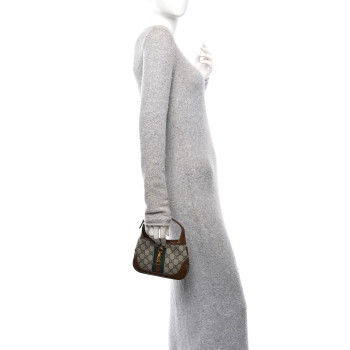 GUCCI GG Supreme Monogram Azalea Calfskin Web Mini Jackie 1961 Hobo Beige Ebony Brown Sugar