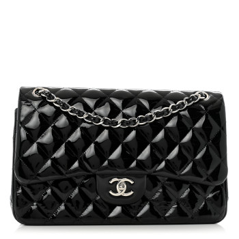 CHANEL Patent Quilted Jumbo Double Flap Black