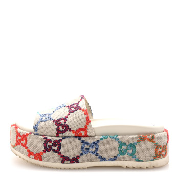 GUCCI Linen Psychedelic Mini GG Monogram Angelina Platform 55mm Slide Sandals 35.5 Multicolor
