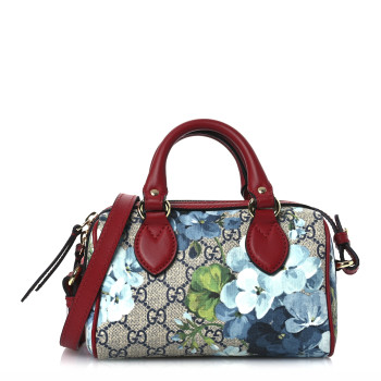 GUCCI GG Supreme Monogram Blooms Mini Boston Navy Blue Hibiscus