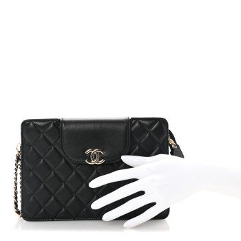 CHANEL Lambskin Quilted CC Pouch Wristlet Black