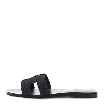 HERMES Denim Canvas Oran Sandals 41 Bleu Brut