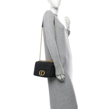 CHRISTIAN DIOR Calfskin Cannage Medium Caro Bag Black