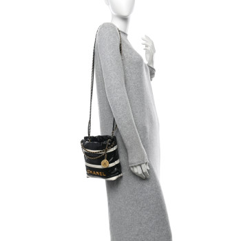 CHANEL Shiny Calfskin Striped Mini Chanel 22 Black White