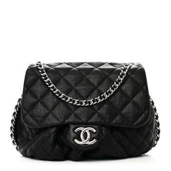 CHANEL Washed Lambskin Quilted Large Chain Around Messenger Black