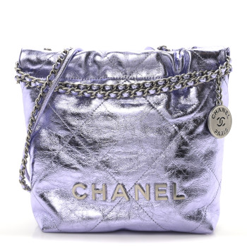 CHANEL Metallic Calfskin Quilted Mini Chanel 22 Lilac