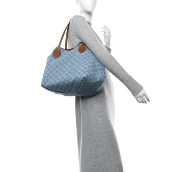 GUCCI New Denim GG Monogram Calfskin Large Totissima Tote Light Blue