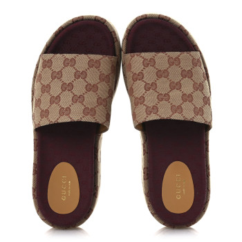 GUCCI Canvas GG Monogram Angelina Platform Slide Sandals 39.5 Beige Ruggine