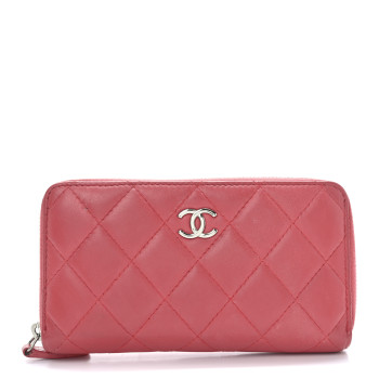 CHANEL Lambskin Quilted Small Zip Around Wallet Pink
