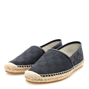 GUCCI Washed Cotton Miro Soft Calfskin GG Monogram Espadrilles 37.5 Black
