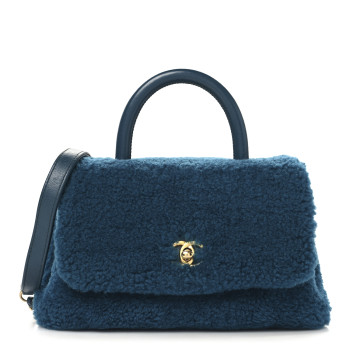 CHANEL Shearling Lambskin Small Coco Handle Flap Blue